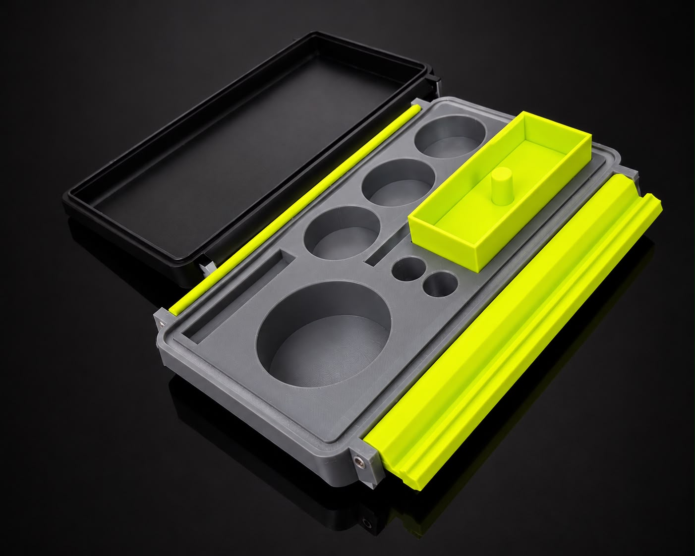 5STAR Box empty fitted tray showing the custom-cut compartments and removable neon tray